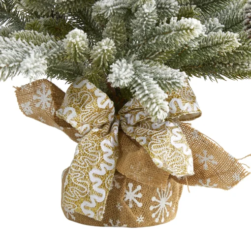 Nearly Natural Unlit Traditional Trees>2' Potted Flocked Artificial Christmas Tree With Pinecones, Unlit