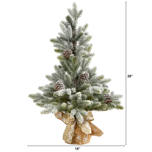 Nearly Natural Unlit Traditional Trees>2' Potted Flocked Artificial Christmas Tree With Pinecones, Unlit