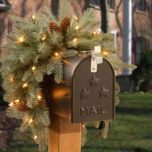 Pre-Lit Swags*National Tree Company 36" Pre-Lit Arctic Spruce Mailbox Swag, Clear Led Lights