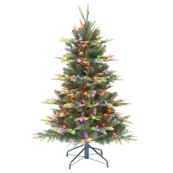 CC Christmas Decor Pre-Lit Traditional Trees>4.5' Pre-Lit Aspen Fir Medium Artificial Christmas Tree, Multicolor Lights