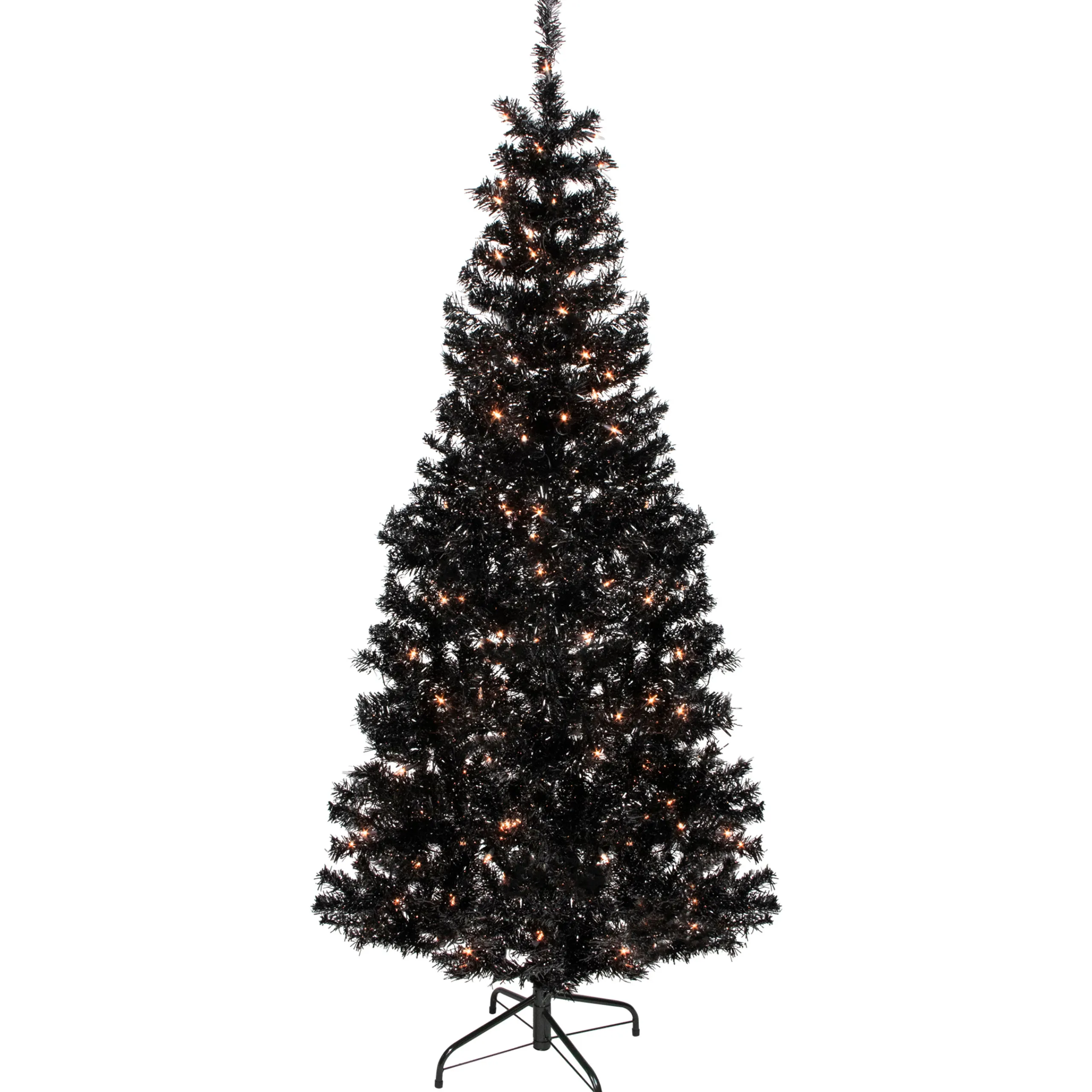 Northlight Black Trees>6' Pre-Lit Black Artificial Tinsel Christmas Tree, Clear Lights