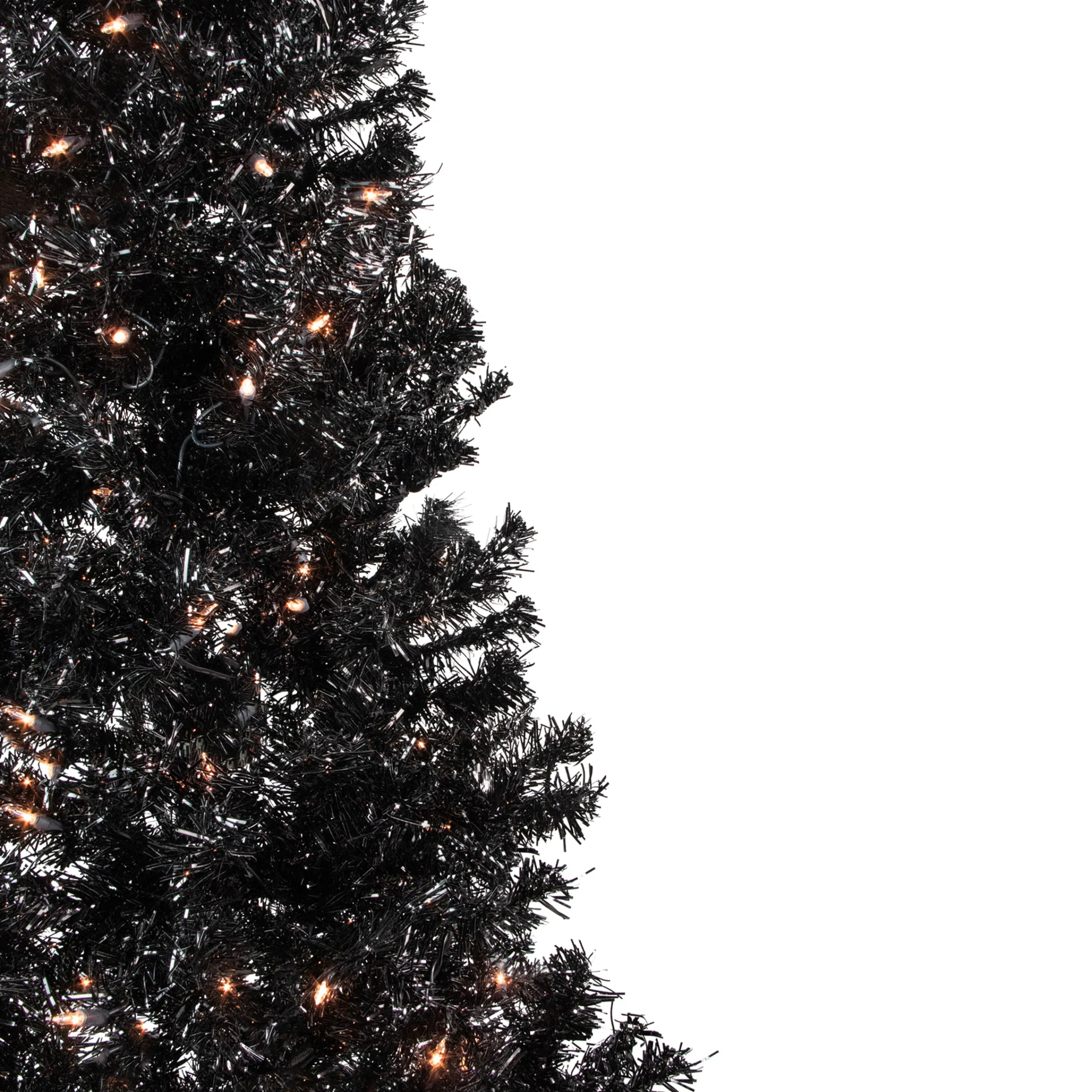 Northlight Black Trees>6' Pre-Lit Black Artificial Tinsel Christmas Tree, Clear Lights