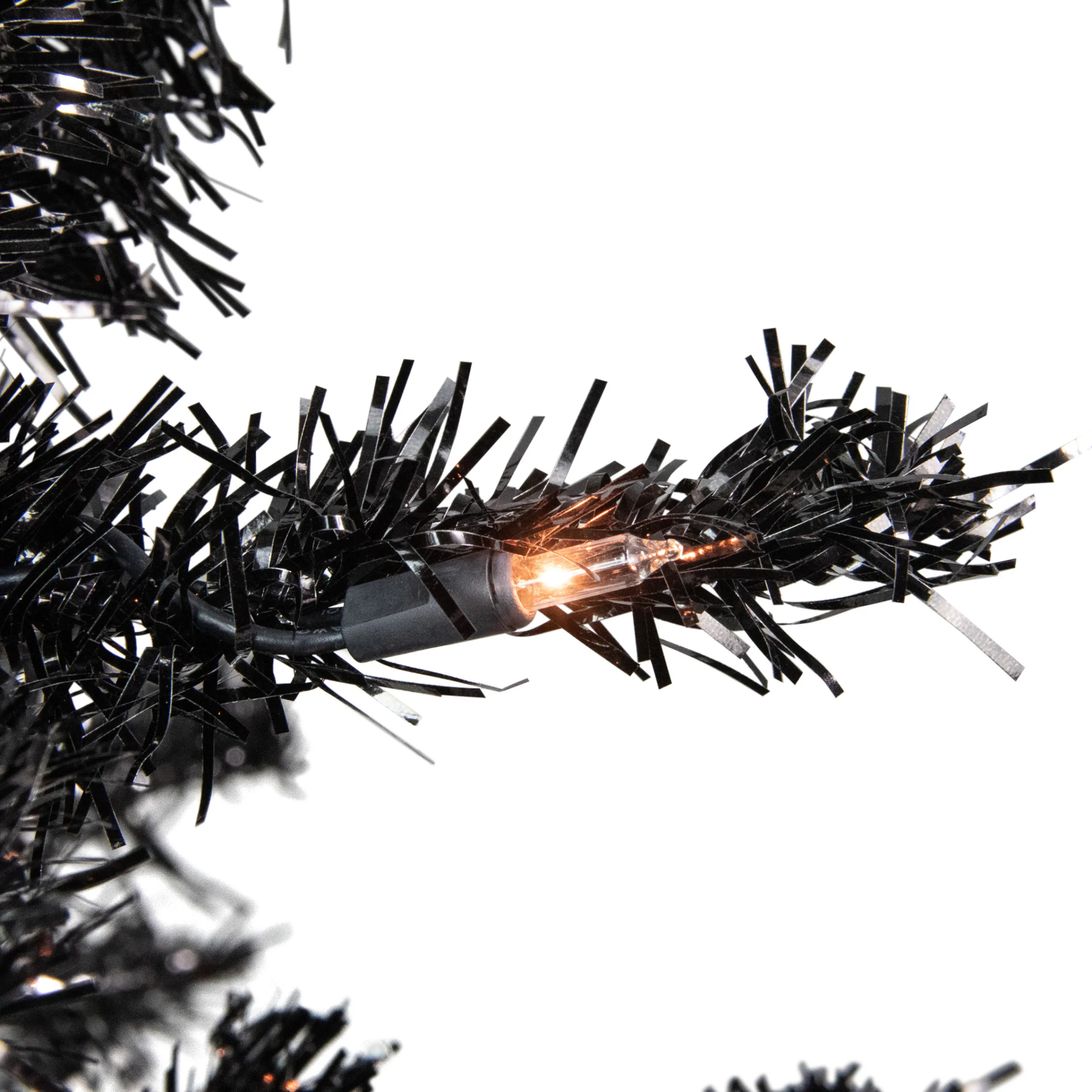 Northlight Black Trees>6' Pre-Lit Black Artificial Tinsel Christmas Tree, Clear Lights