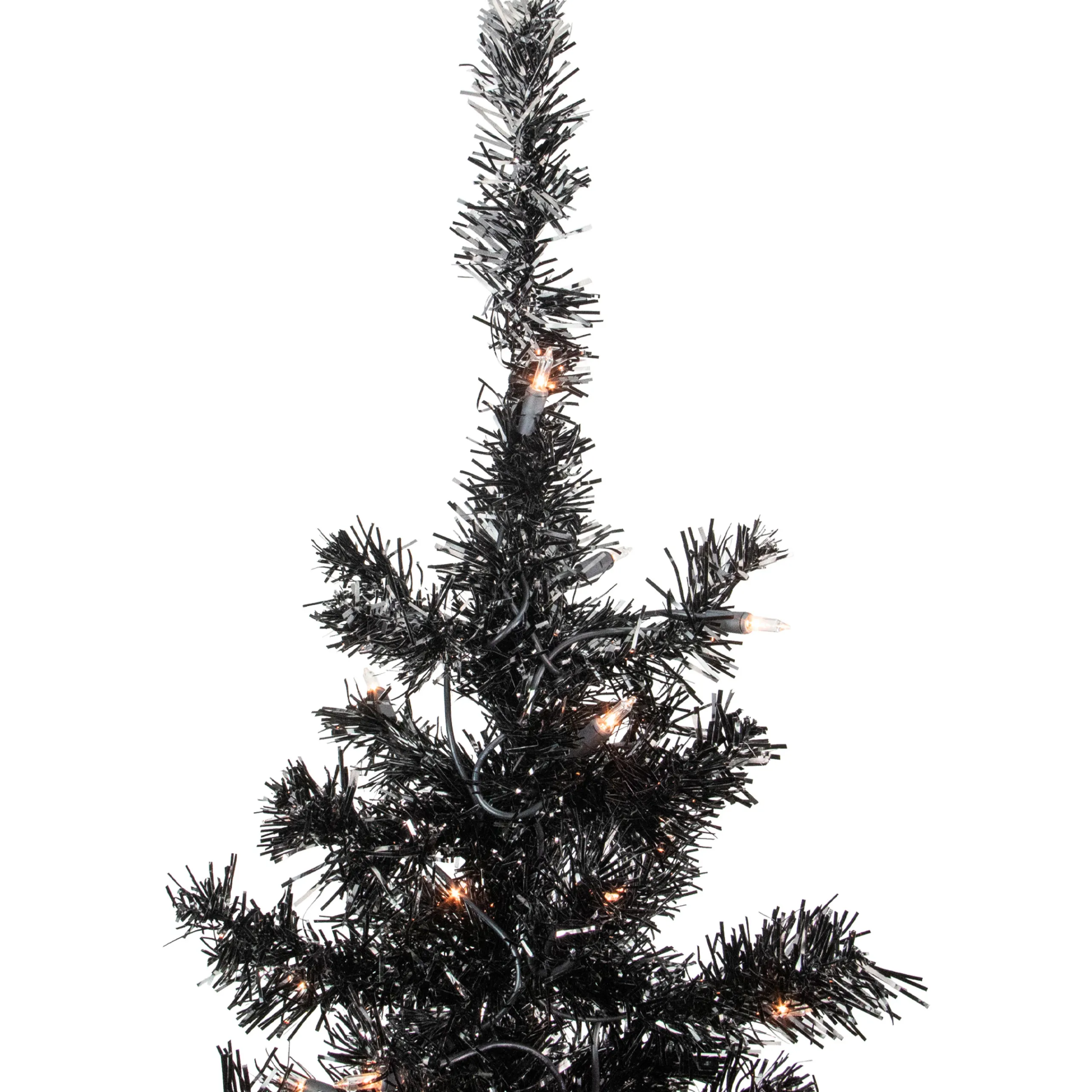 Northlight Black Trees>6' Pre-Lit Black Artificial Tinsel Christmas Tree, Clear Lights