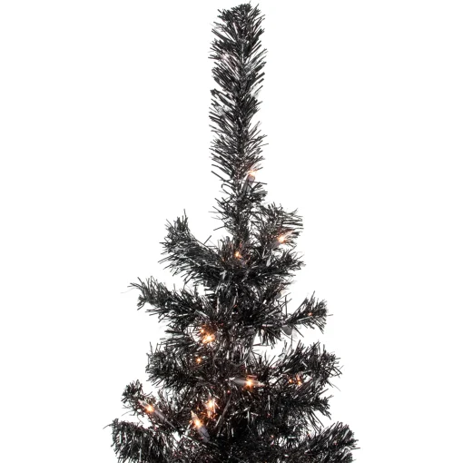 Northlight Black Trees>4' Pre-Lit Black Artificial Tinsel Christmas Tree, Clear Lights