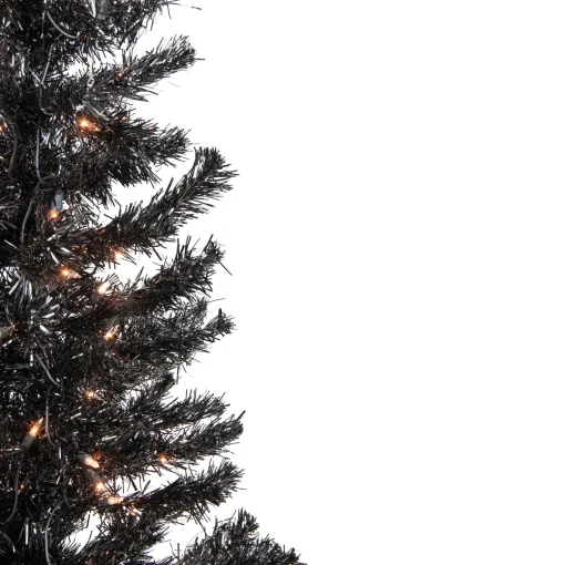 Northlight Black Trees>4' Pre-Lit Black Artificial Tinsel Christmas Tree, Clear Lights