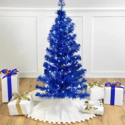 Northlight Blue Trees>4' Pre-Lit Blue Artificial Tinsel Christmas Tree, Clear Lights