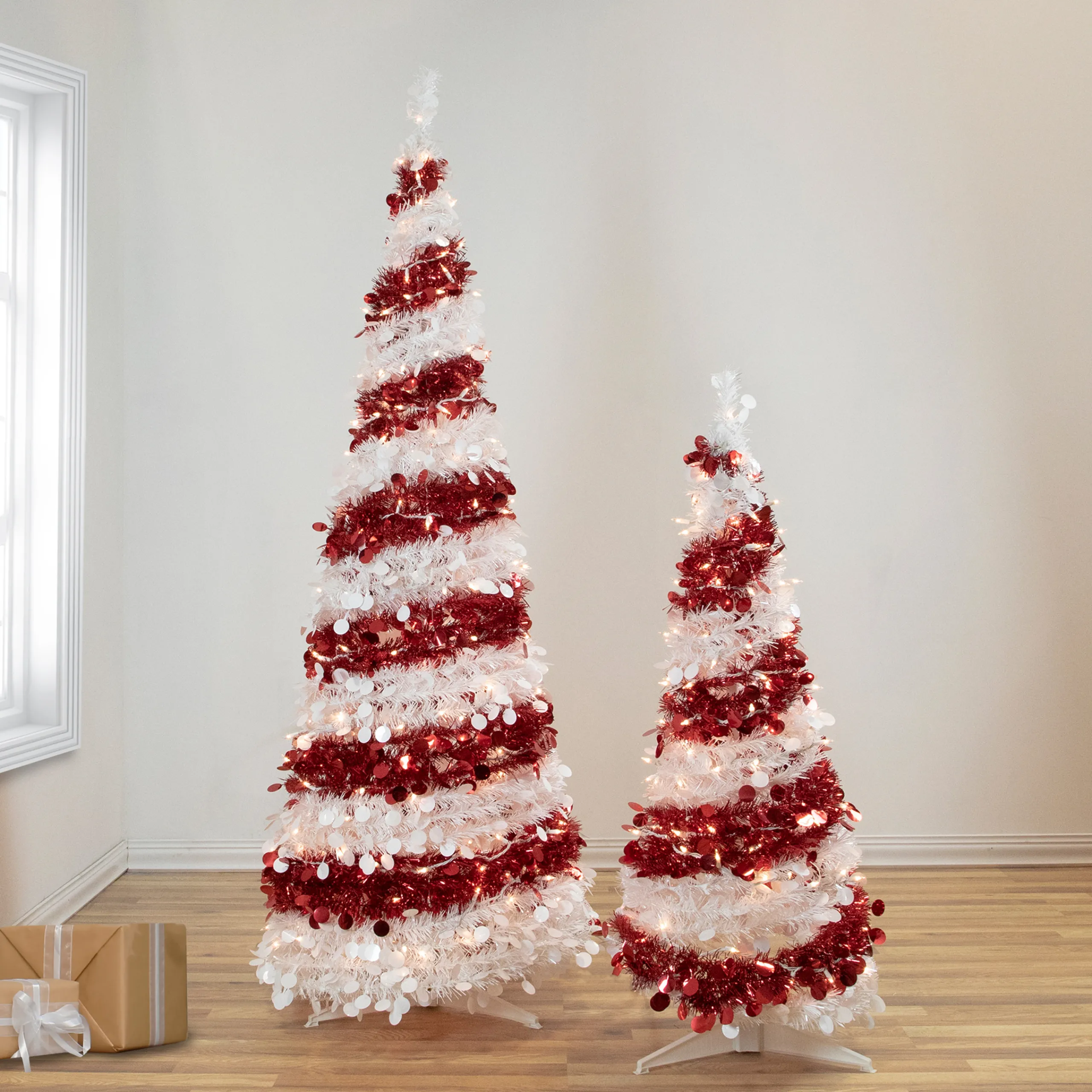 Northlight Pop Up Trees>6' Pre-Lit Candy Cane Pop-Up Artificial Christmas Tree, Clear Lights