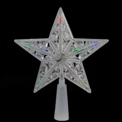 Star Tree Toppers*Northlight 7.5" Pre-Lit Clear Jeweled Star Battery Operated Christmas Tree Topper - Multicolor Lights