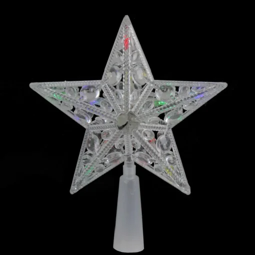 Star Tree Toppers*Northlight 7.5" Pre-Lit Clear Jeweled Star Battery Operated Christmas Tree Topper - Multicolor Lights
