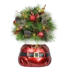 CC Christmas Decor Pre-Lit Traditional Trees>3' Pre-Lit Decorated Artificial Christmas Bush In Santa Sac Base, Warm White Lights