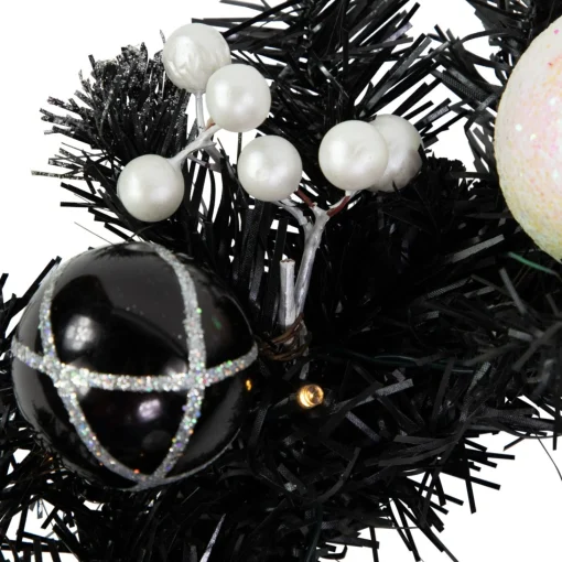 Specialty Wreaths*Northlight 16" Pre-Lit Decorated Black Pine Artificial Christmas Wreath, Cool White Led Lights