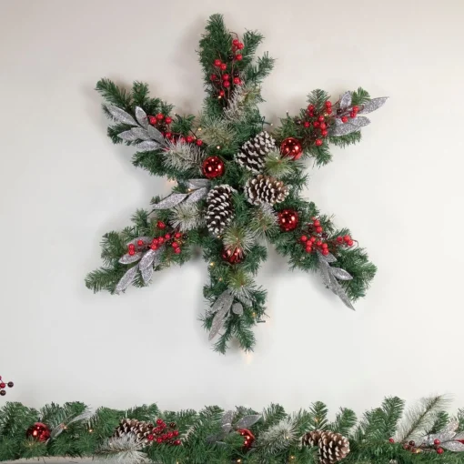Specialty Wreaths*Northlight 32" Pre-Lit Decorated Frosted Pine Cone And Berries Artificial Christmas Snowflake Wreath