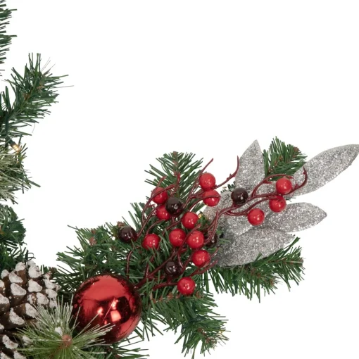 Specialty Wreaths*Northlight 32" Pre-Lit Decorated Frosted Pine Cone And Berries Artificial Christmas Snowflake Wreath