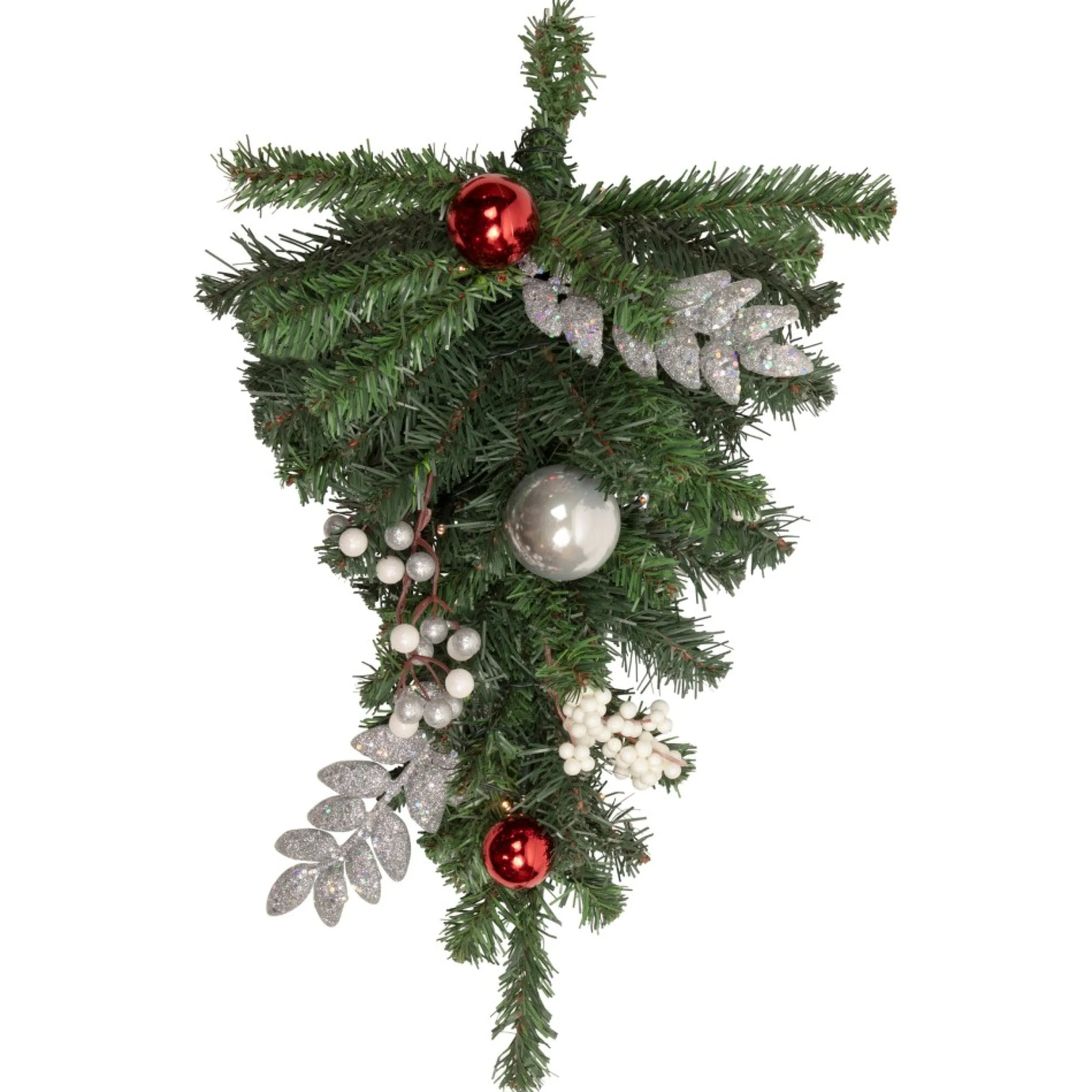 Pre-Lit Teardrops*Northlight 20" Pre-Lit Decorated Green Pine Artificial Teardrop Christmas Swag, Cool White Led Lights
