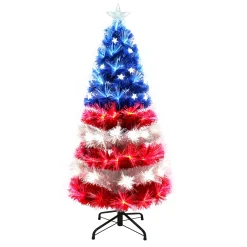 CC Christmas Decor Pre-Lit Traditional Trees>4' Pre-Lit Fiber Optic Patriotic Artificial Christmas Tree, Multi-Color Lights