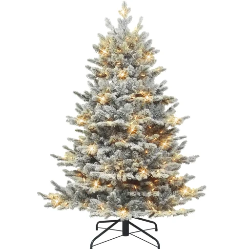 CC Christmas Decor Pre-Lit Traditional Trees>4.5' Pre-Lit Flocked Downswept Douglas Fir Full Artificial Christmas Tree, Clear Lights