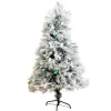 Nearly Natural 5 And 5.5 Feet Tall>5' Pre-Lit Flocked Fiber Optic Artificial Christmas Tree, Multicolor Led Lights