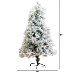 Nearly Natural 5 And 5.5 Feet Tall></noscript>5' Pre-Lit Flocked Fiber Optic Artificial Christmas Tree, Multicolor Led Lights