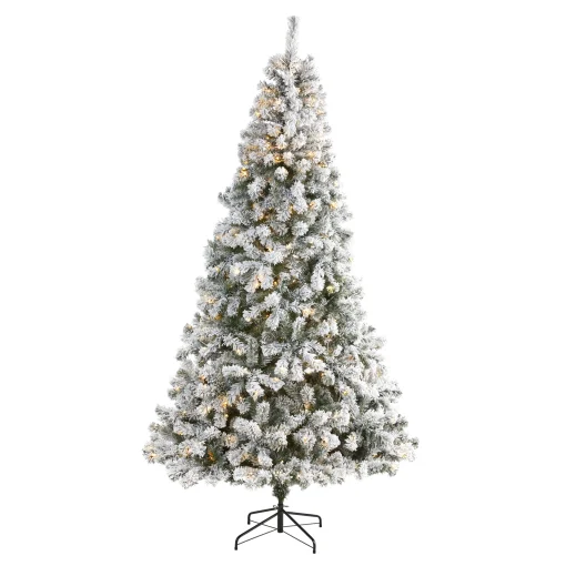 Nearly Natural 8 And 8.5 Feet Tall>8' Pre-Lit Flocked Fir Artificial Christmas Tree, Clear Led Lights