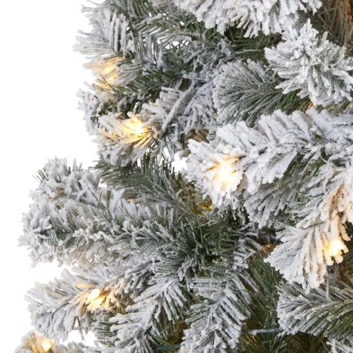Nearly Natural 8 And 8.5 Feet Tall>8' Pre-Lit Flocked Fir Artificial Christmas Tree, Clear Led Lights