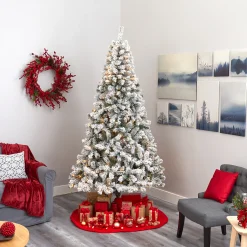 Nearly Natural 8 And 8.5 Feet Tall></noscript>8' Pre-Lit Flocked Fir Artificial Christmas Tree, Clear Led Lights