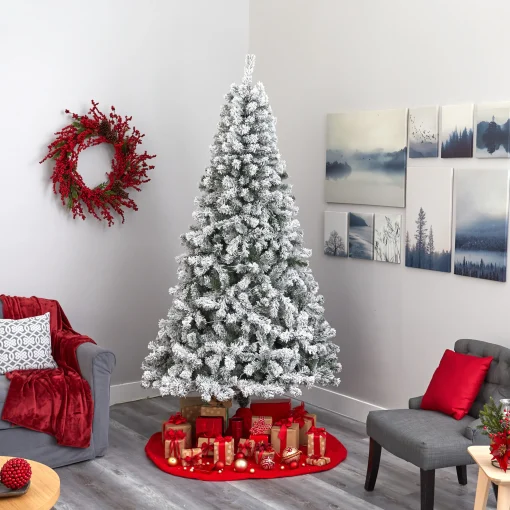 Nearly Natural 8 And 8.5 Feet Tall>8' Pre-Lit Flocked Fir Artificial Christmas Tree, Clear Led Lights