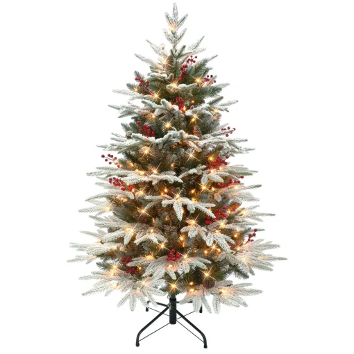 CC Christmas Decor Pre-Lit Traditional Trees>4.5' Pre-Lit Flocked Halifax Fir Full Artificial Christmas Tree, Clear Lights