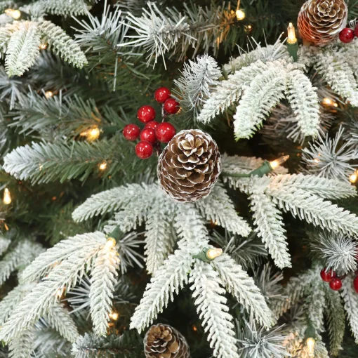 CC Christmas Decor Pre-Lit Traditional Trees>4.5' Pre-Lit Flocked Halifax Fir Full Artificial Christmas Tree, Clear Lights