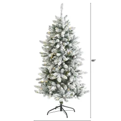 Nearly Natural 5 And 5.5 Feet Tall>5' Pre-Lit Flocked Livingston Fir Artificial Christmas Tree, Warm Clear Led Lights