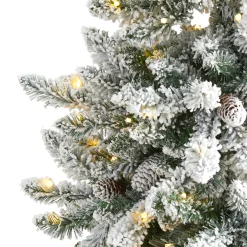 Nearly Natural 5 And 5.5 Feet Tall></noscript>5' Pre-Lit Flocked Livingston Fir Artificial Christmas Tree, Warm Clear Led Lights