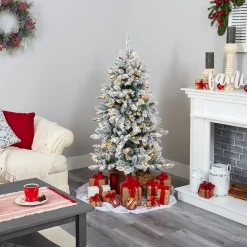 Nearly Natural 5 And 5.5 Feet Tall></noscript>5' Pre-Lit Flocked Livingston Fir Artificial Christmas Tree, Warm Clear Led Lights