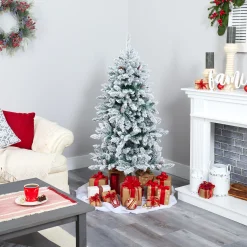 Nearly Natural 5 And 5.5 Feet Tall></noscript>5' Pre-Lit Flocked Livingston Fir Artificial Christmas Tree, Warm Clear Led Lights
