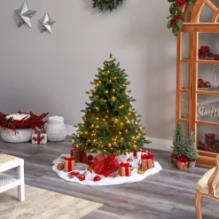 Nearly Natural 5 And 5.5 Feet Tall></noscript>5' Pre-Lit Flocked North Carolina Fir Artificial Christmas Tree, Warm White Lights