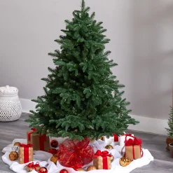 Nearly Natural 5 And 5.5 Feet Tall></noscript>5' Pre-Lit Flocked North Carolina Fir Artificial Christmas Tree, Warm White Lights