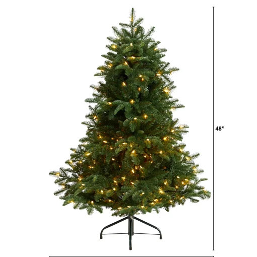 Nearly Natural 5 And 5.5 Feet Tall>5' Pre-Lit Flocked North Carolina Fir Artificial Christmas Tree, Warm White Lights