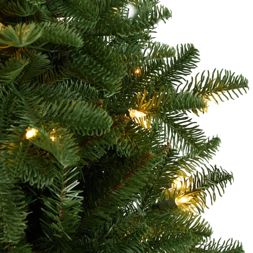 Nearly Natural 5 And 5.5 Feet Tall>5' Pre-Lit Flocked North Carolina Fir Artificial Christmas Tree, Warm White Lights