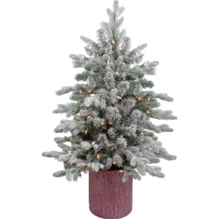 Northlight 4 And 4.5 Feet Tall>4' Pre-Lit Flocked Saratoga Spruce Artificial Christmas Tree In Pot - Clear Lights