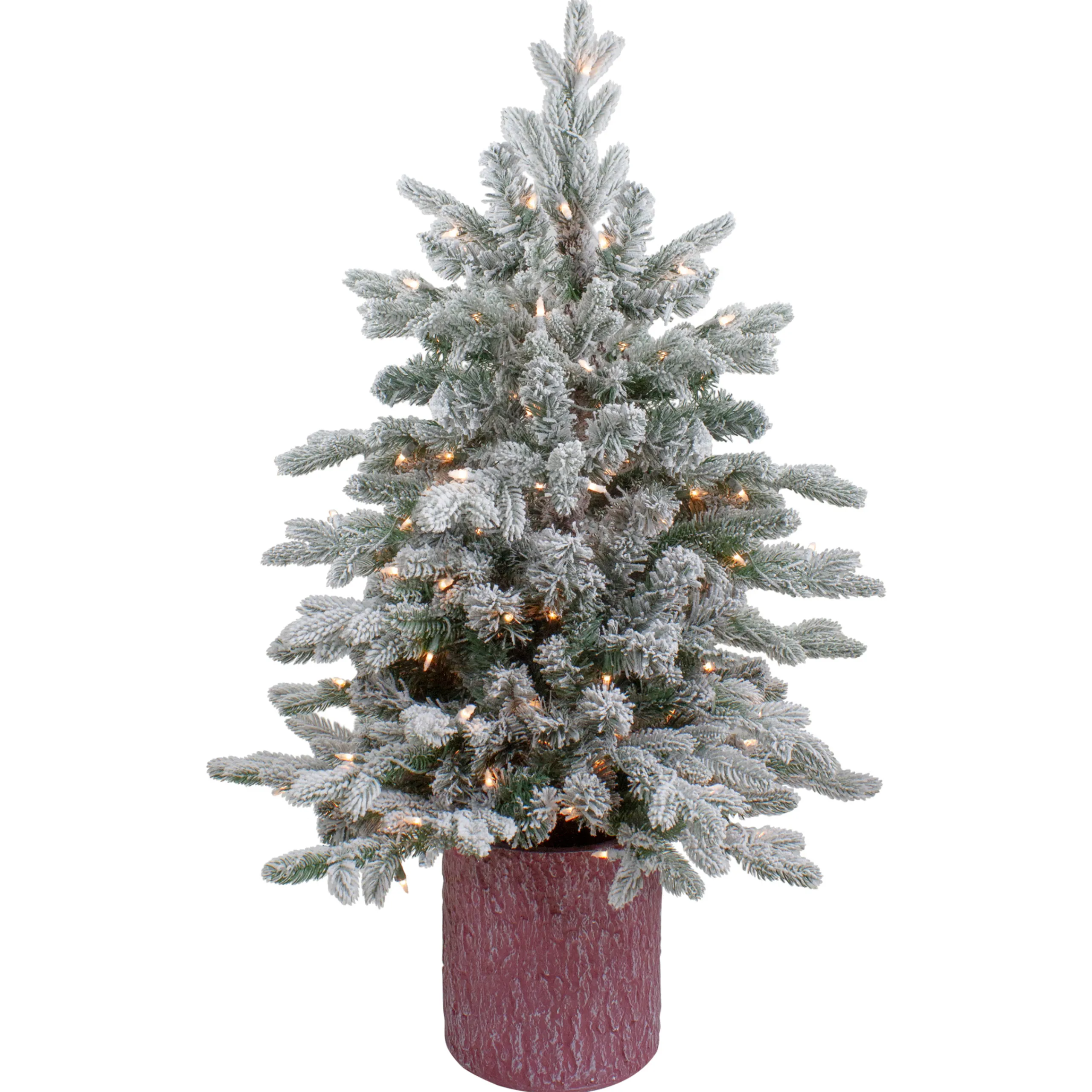 Northlight 4 And 4.5 Feet Tall>4' Pre-Lit Flocked Saratoga Spruce Artificial Christmas Tree In Pot - Clear Lights