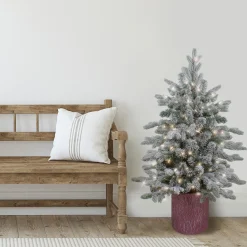 Northlight 4 And 4.5 Feet Tall>4' Pre-Lit Flocked Saratoga Spruce Artificial Christmas Tree In Pot - Clear Lights