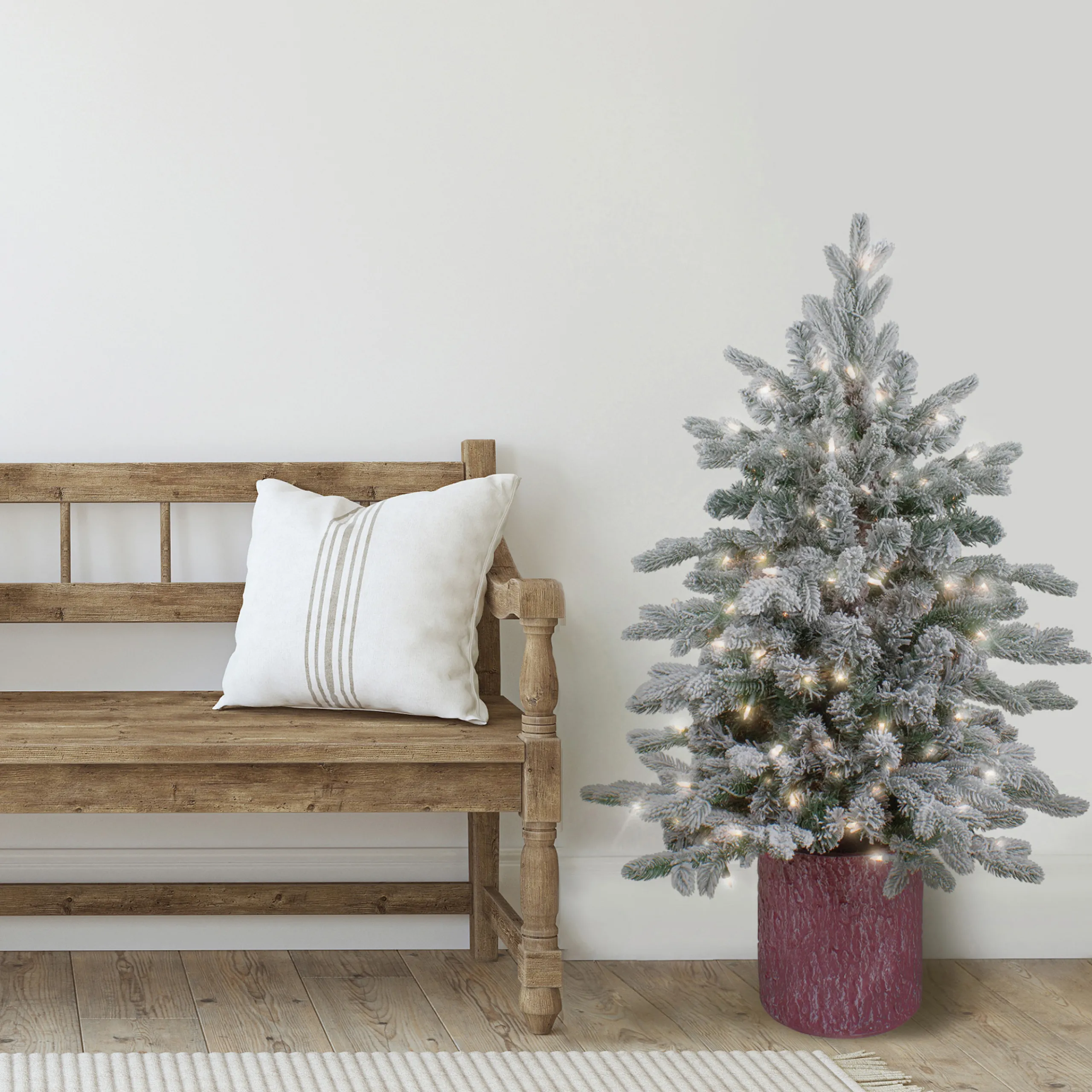 Northlight 4 And 4.5 Feet Tall>4' Pre-Lit Flocked Saratoga Spruce Artificial Christmas Tree In Pot - Clear Lights