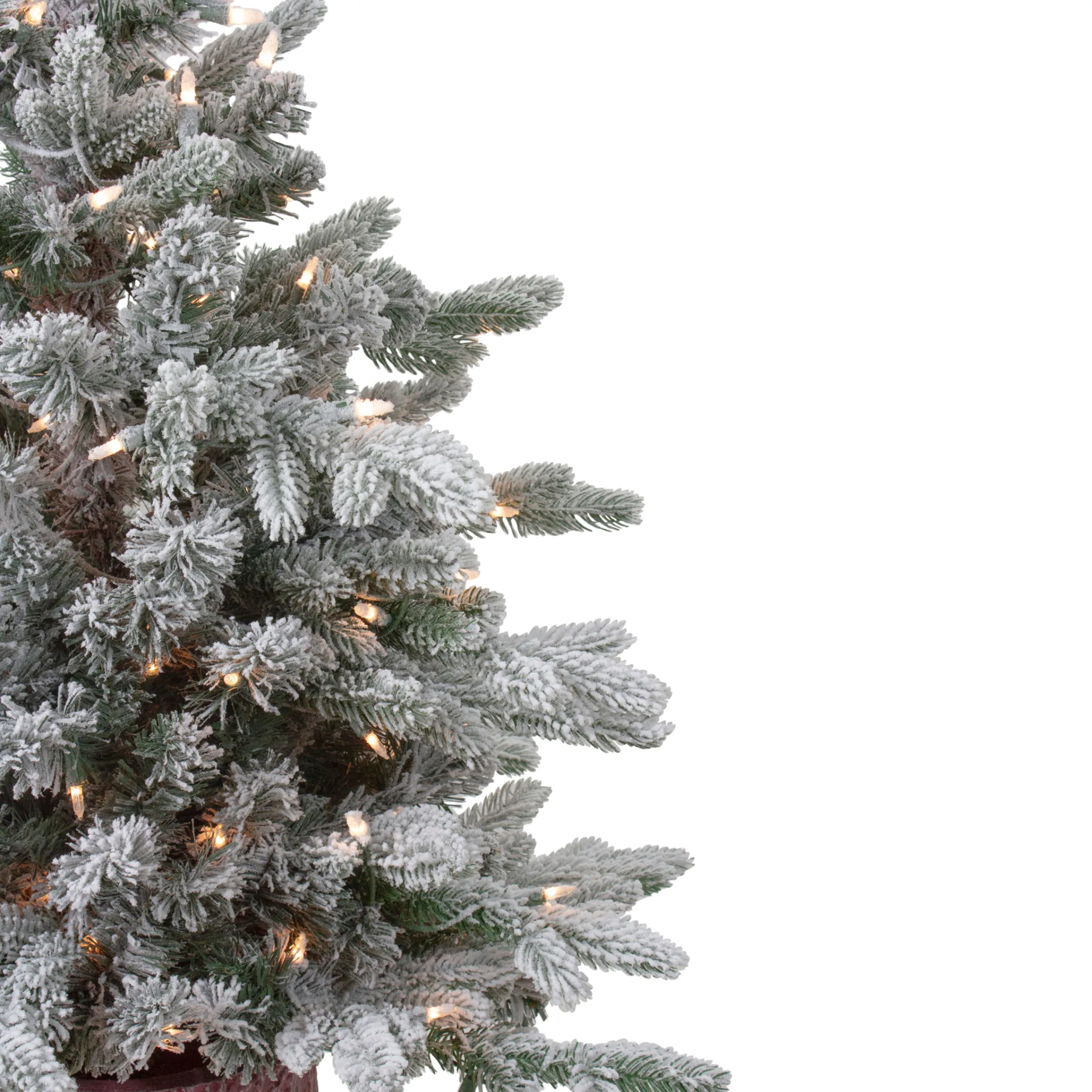 Northlight 4 And 4.5 Feet Tall>4' Pre-Lit Flocked Saratoga Spruce Artificial Christmas Tree In Pot - Clear Lights