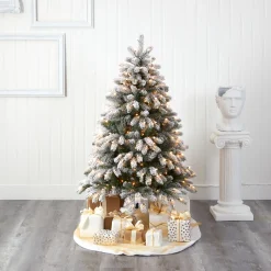 Nearly Natural 5 And 5.5 Feet Tall>5' Pre-Lit Flocked South Carolina Artificial Christmas Tree, Clear Led Lights