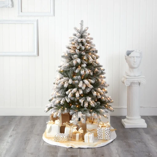 Nearly Natural 5 And 5.5 Feet Tall>5' Pre-Lit Flocked South Carolina Artificial Christmas Tree, Clear Led Lights