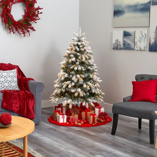 Nearly Natural 5 And 5.5 Feet Tall>5' Pre-Lit Flocked South Carolina Artificial Christmas Tree, Clear Led Lights