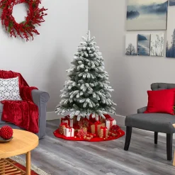 Nearly Natural 5 And 5.5 Feet Tall></noscript>5' Pre-Lit Flocked South Carolina Artificial Christmas Tree, Clear Led Lights