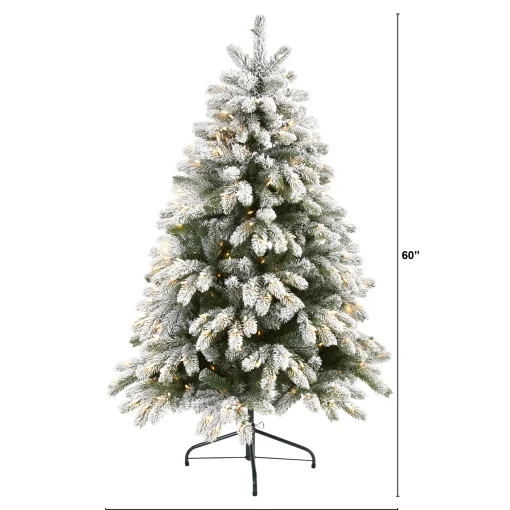 Nearly Natural 5 And 5.5 Feet Tall>5' Pre-Lit Flocked South Carolina Artificial Christmas Tree, Clear Led Lights