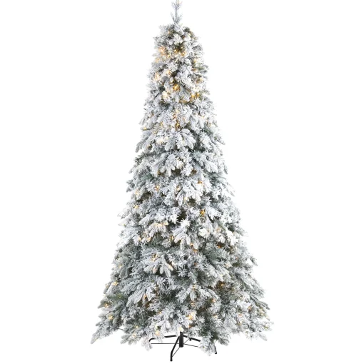 Nearly Natural 8 And 8.5 Feet Tall>8' Pre-Lit Flocked Vermont Pine Artificial Christmas Tree, Warm Clear Led Lights