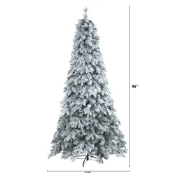 Nearly Natural 8 And 8.5 Feet Tall>8' Pre-Lit Flocked Vermont Pine Artificial Christmas Tree, Warm Clear Led Lights