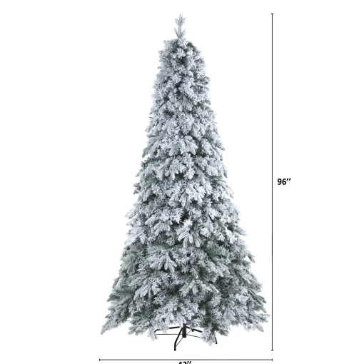 Nearly Natural 8 And 8.5 Feet Tall>8' Pre-Lit Flocked Vermont Pine Artificial Christmas Tree, Warm Clear Led Lights